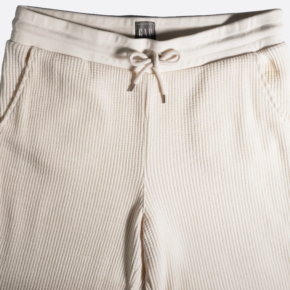 GAP Waffle Knit Joggers Cream Tall M High Waisted Textured Lounge Pants Pastel - Picture 4 of 9